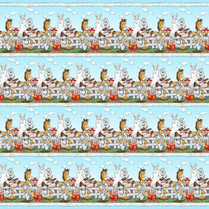 Farmland Tails Light Blue Cotton Panel Fabric