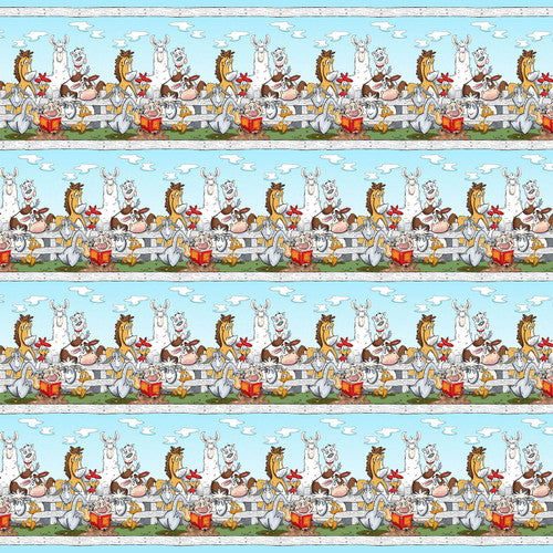 Farmland Tails Light Blue Cotton Panel Fabric