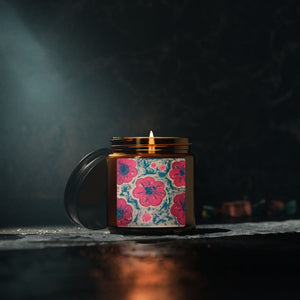 Hand Painted Floral Scented Soy Candle in Amber Jar - Multi-Size