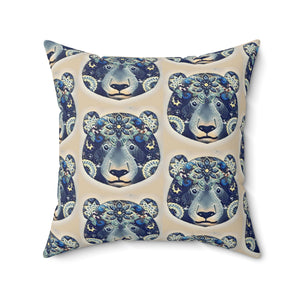 Boho Bear Pattern Decorative Pillow | Cozy Animal Print Cushion