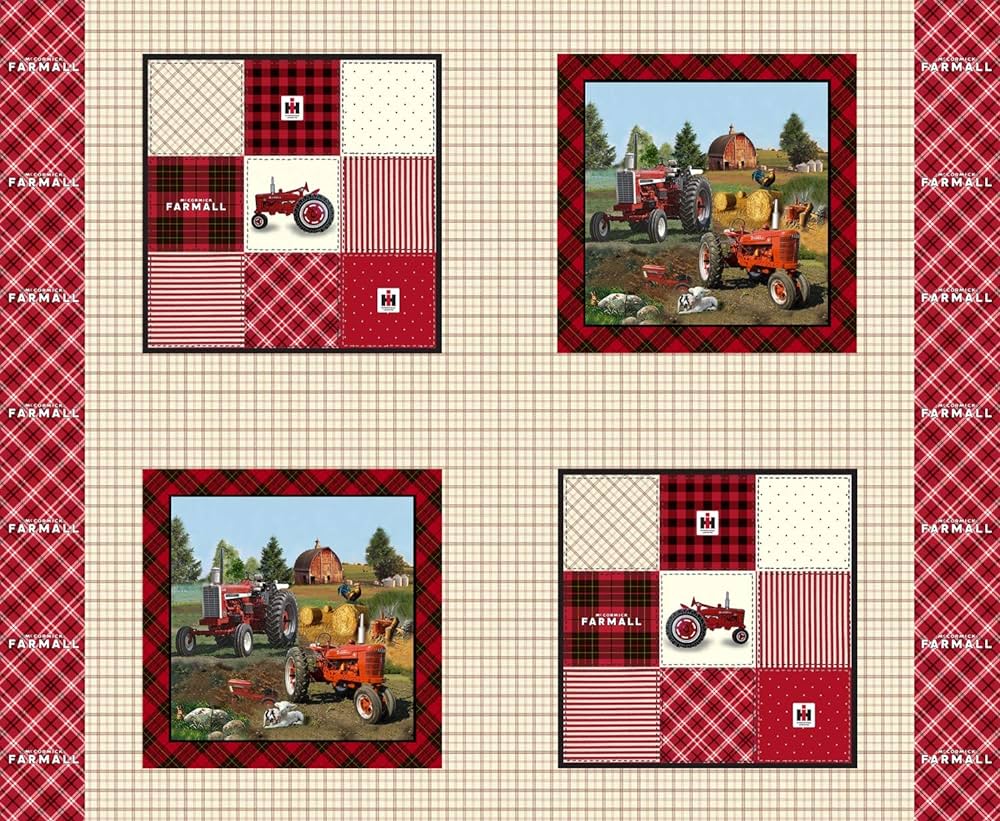 Farmall Plaid Pillow Panel Cotton Fabric