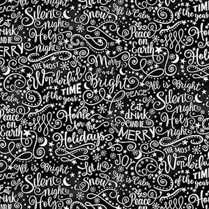Silent Night Holy Night C8465 Black Words Cotton Fabric