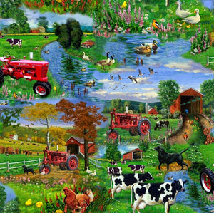 Farmall Tractor Scenic Cotton Fabric