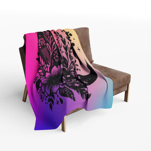 Bohemian Floral Crescent Moon Fleece Blanket - Cozy Home Decor for Dreamers
