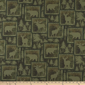 Wildlife Northern Rim Pine Tree Green Cotton Fabric