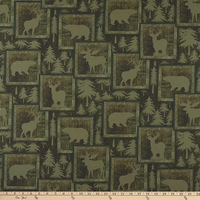 Wildlife Northern Rim Pine Tree Green Cotton Fabric