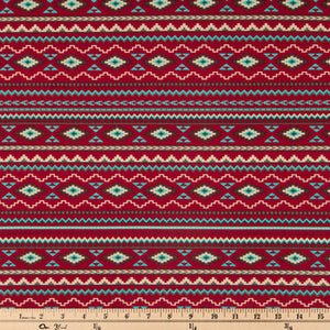 Red Southwest Striped Cotton Calico Fabric
