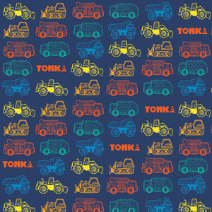 Hasbro Tonka III Outline Trucks Blue Cotton Fabric