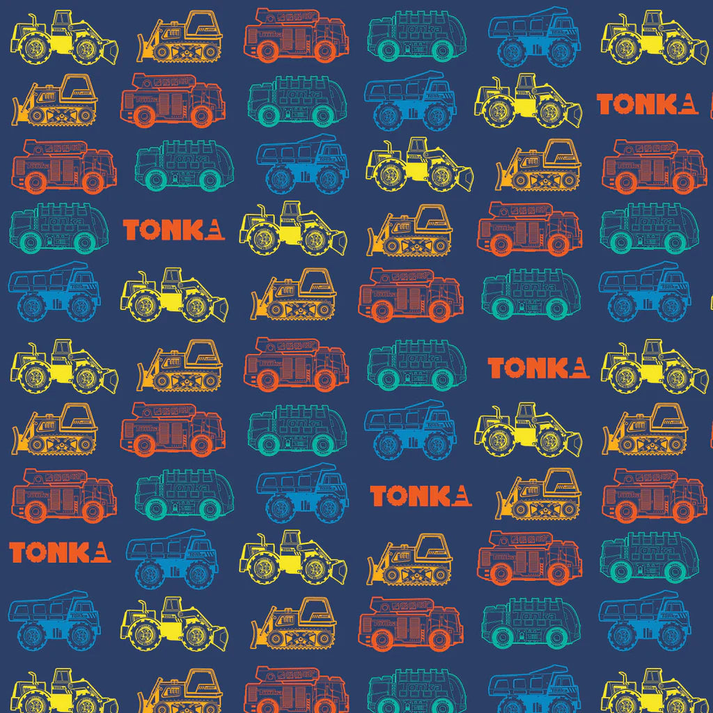 Hasbro Tonka III Outline Trucks Blue Cotton Fabric