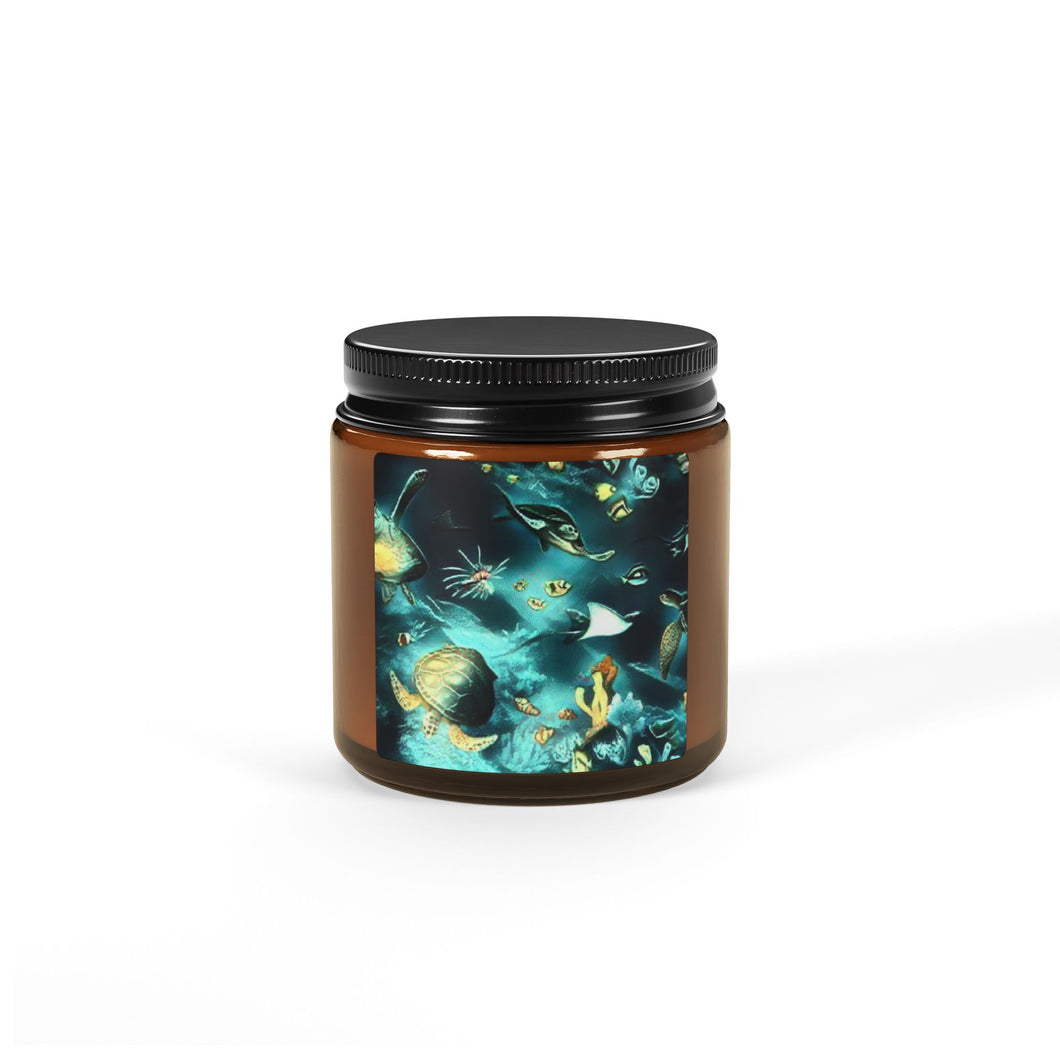 Ocean Life Scented Soy Candle - Eco-Friendly Amber Jar for Relaxation and Home Decor