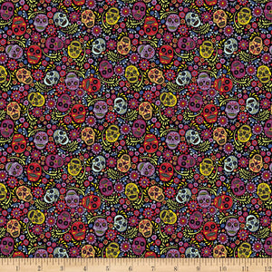 Handmade Valance or Curtain Panel Eternally Yours Sugar Skulls Black