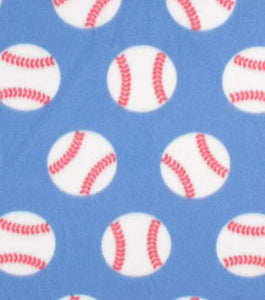 Baseballs on Blue Fleece Fabric