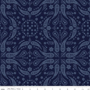 Handmade Valance or Curtain Panel Back of the Chutes Bandana Navy
