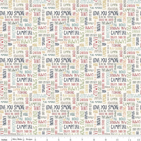 Love You S'more Text Cream Cotton Fabric