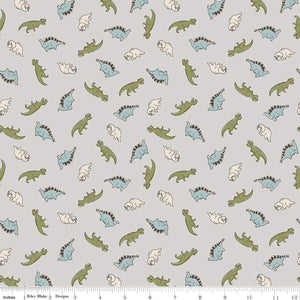 Roar Mini Dinos Gray Cotton Fabric