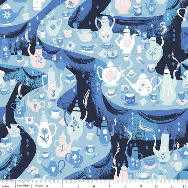 Down the Rabbit Hole Sky Cotton Fabric