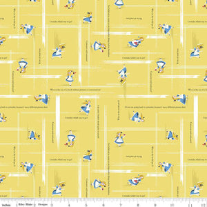 Down the Rabbit Hole Alice Toss Yellow Cotton Fabric