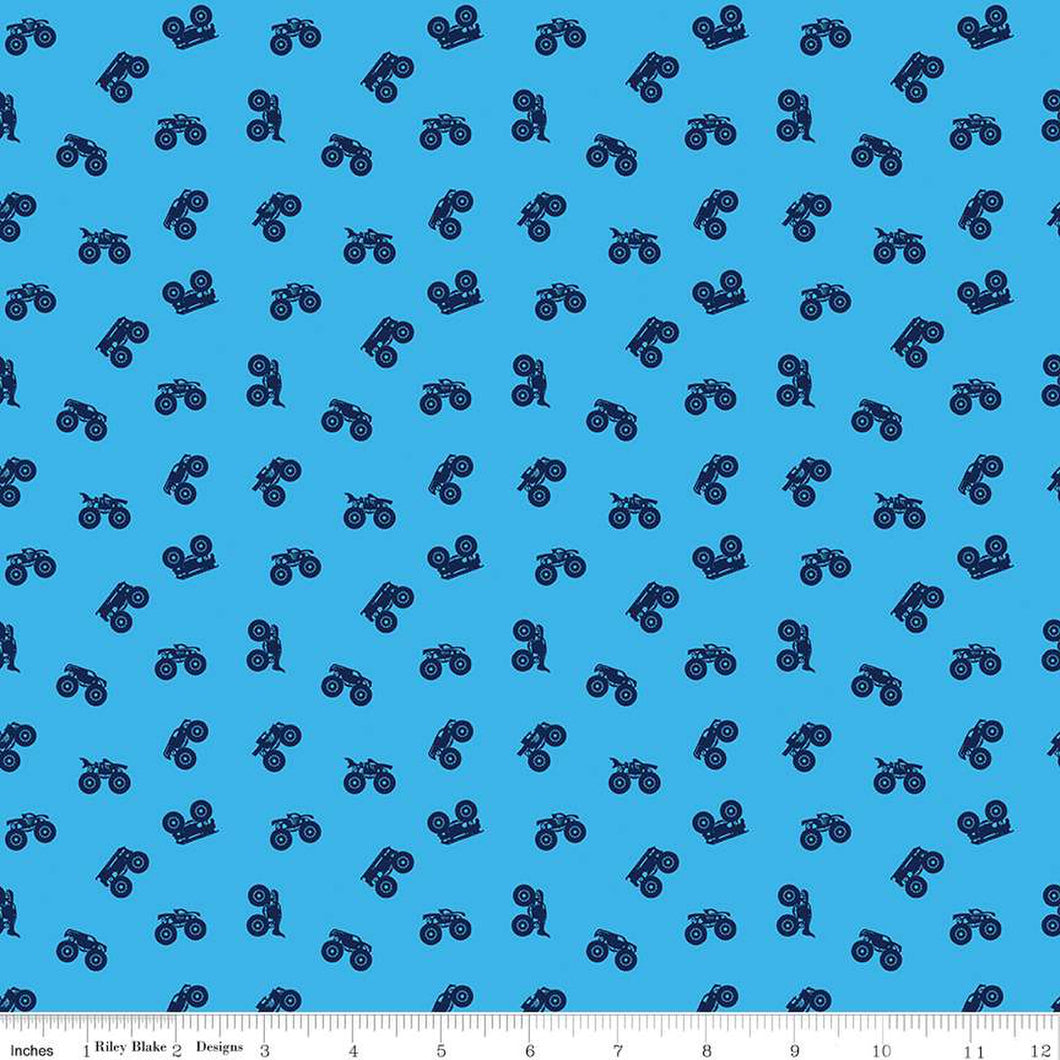 Hot Wheels Monster Trucks Silhouette Blue Cotton Fabric