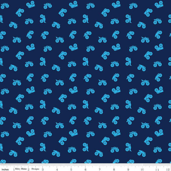 Hot Wheels Monster Trucks Silhouette Navy Cotton Fabric - 1 Yard Precut