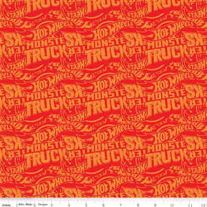 Hot Wheels Monster Trucks Tonal Red Cotton Fabric - 1 Yard Precut