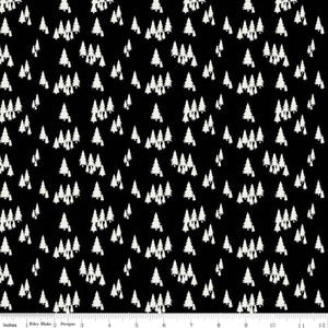 Woodsman Trees Black Cotton Fabric