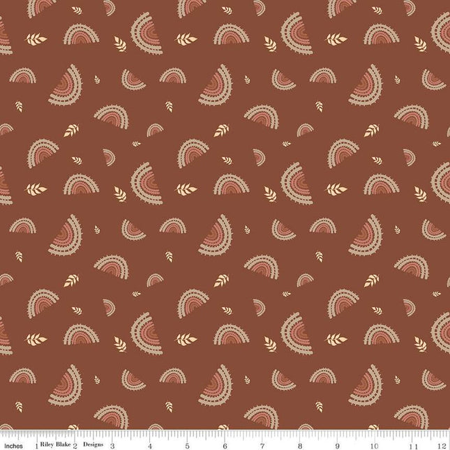 'Round the Mountain Railroad Rust Cotton Fabric