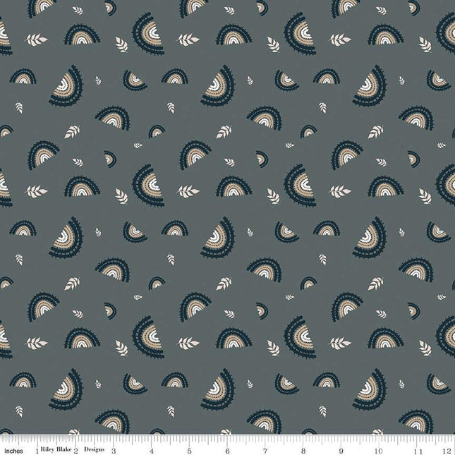 'Round the Mountain Railroad Stone Cotton Fabric