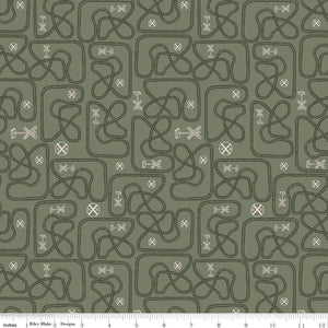 'Round the Mountain Table Tracks Pine Cotton Fabric
