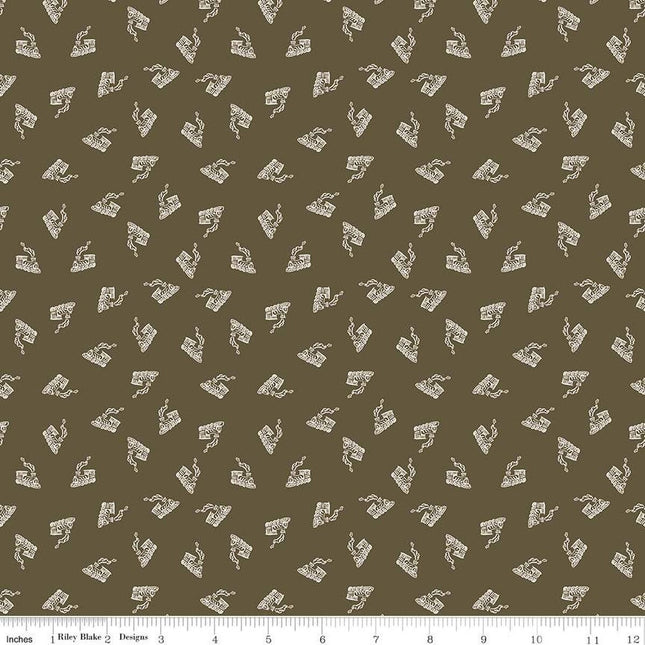 'Round the Mountain All Aboard Brown Cotton Fabric