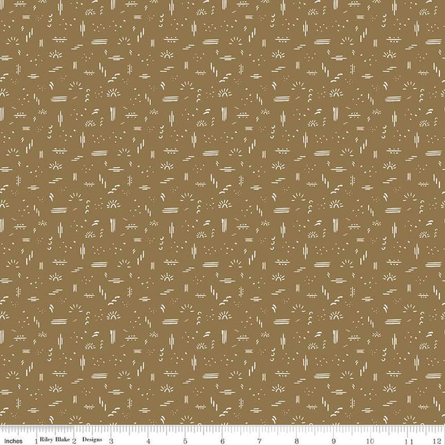 'Round the Mountain Dashed Khaki Cotton Fabric