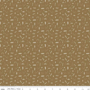 'Round the Mountain Dashed Khaki Cotton Fabric