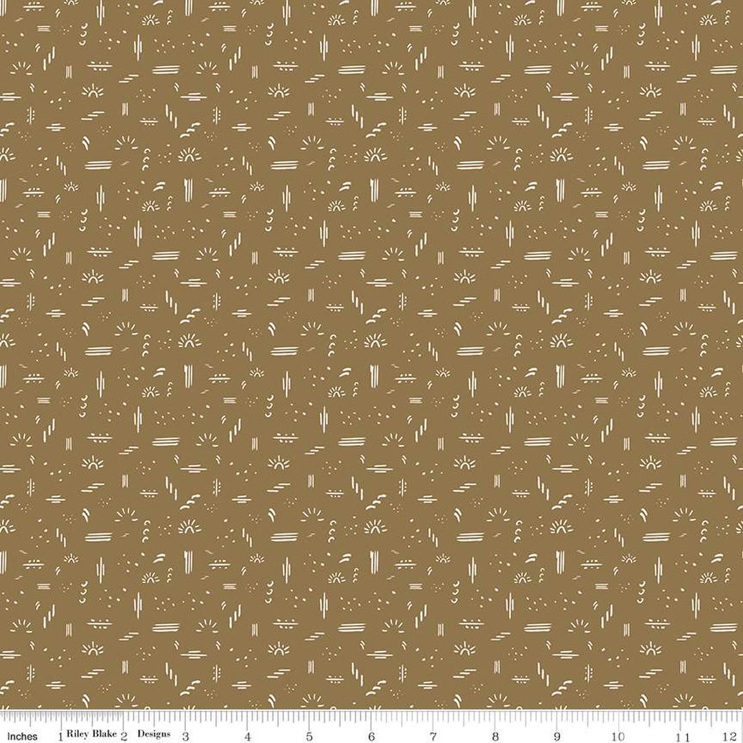 'Round the Mountain Dashed Khaki Cotton Fabric