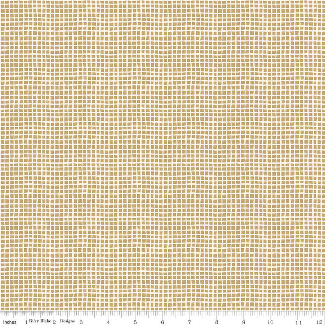 'Round the Mountain Wonky Gingham Curry Cotton Fabric