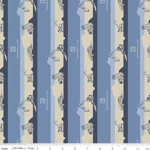 Vintage Caterpillar® Stripe Blue Cotton Fabric