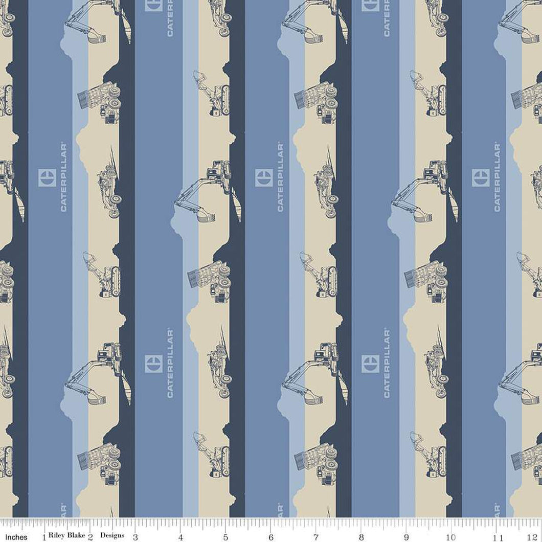 Vintage Caterpillar® Stripe Blue Cotton Fabric