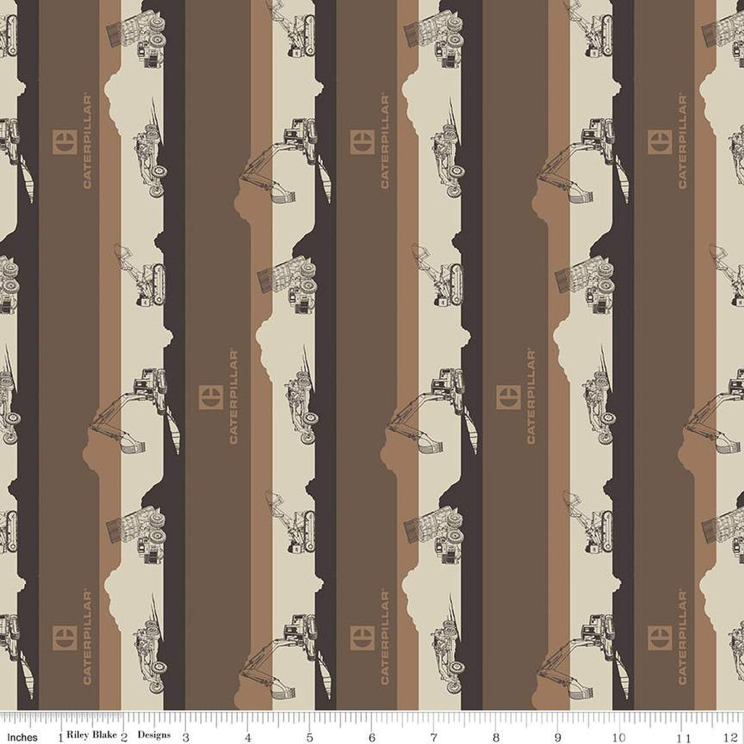 Vintage Caterpillar® Stripe Brown Cotton Fabric
