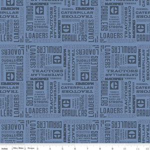 Vintage Caterpillar® Text Blue Cotton Fabric