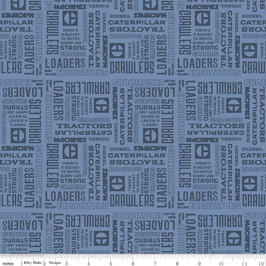 Vintage Caterpillar® Text Blue Cotton Fabric