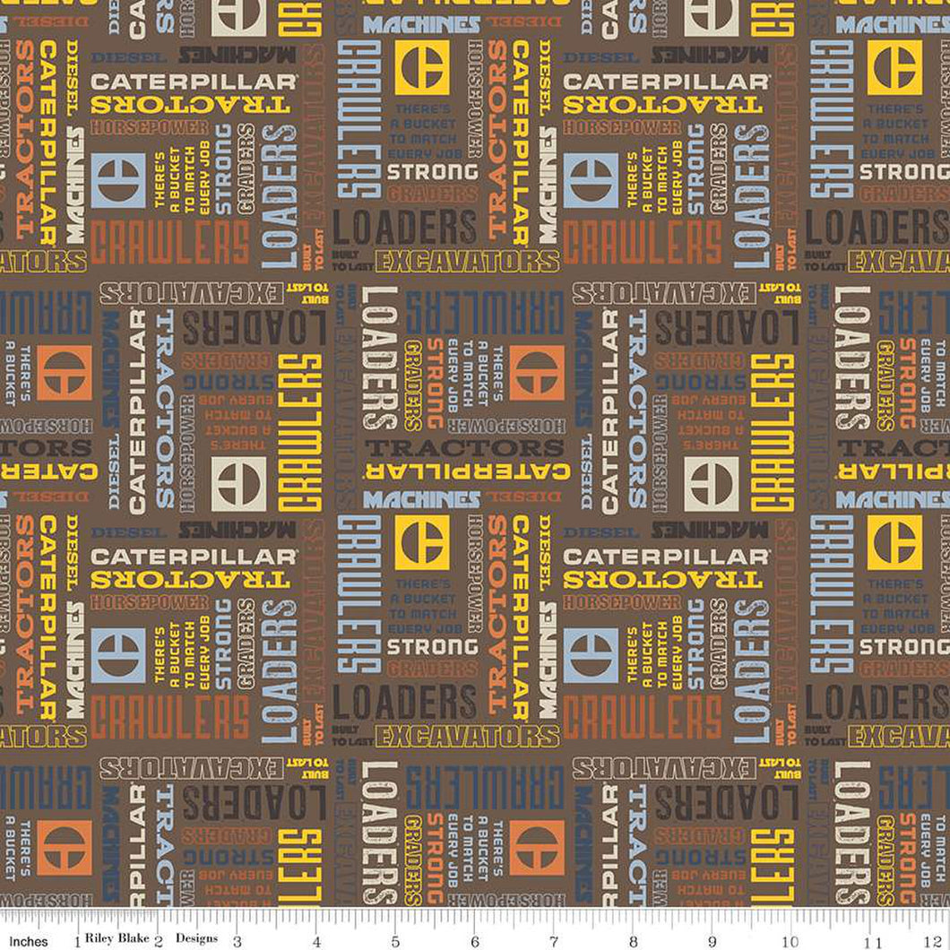 Vintage Caterpillar® Text Brown Cotton Fabric