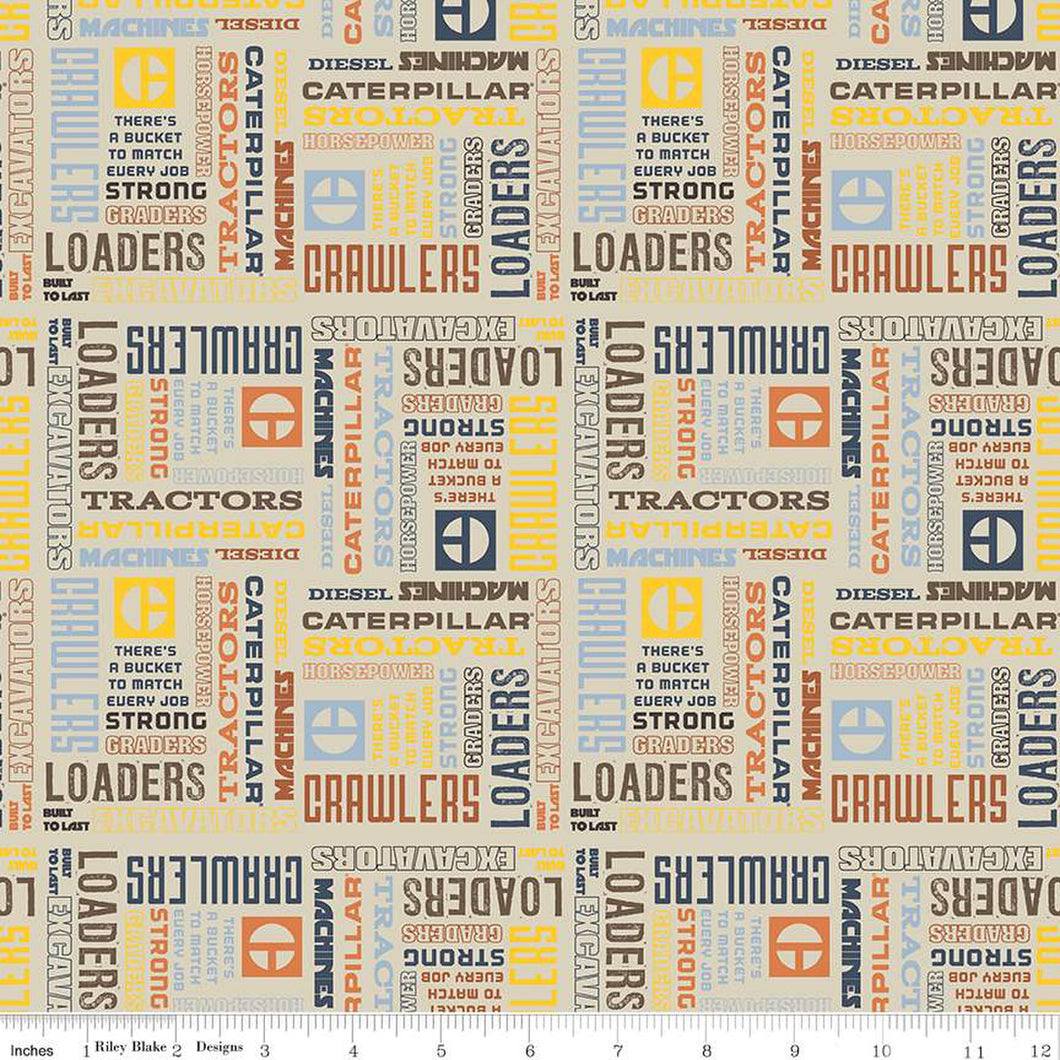 Vintage Caterpillar® Text Sand Cotton Fabric