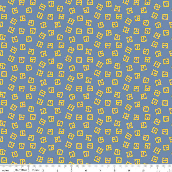Vintage Caterpillar® Vintage Logo Toss Blue Cotton Fabric