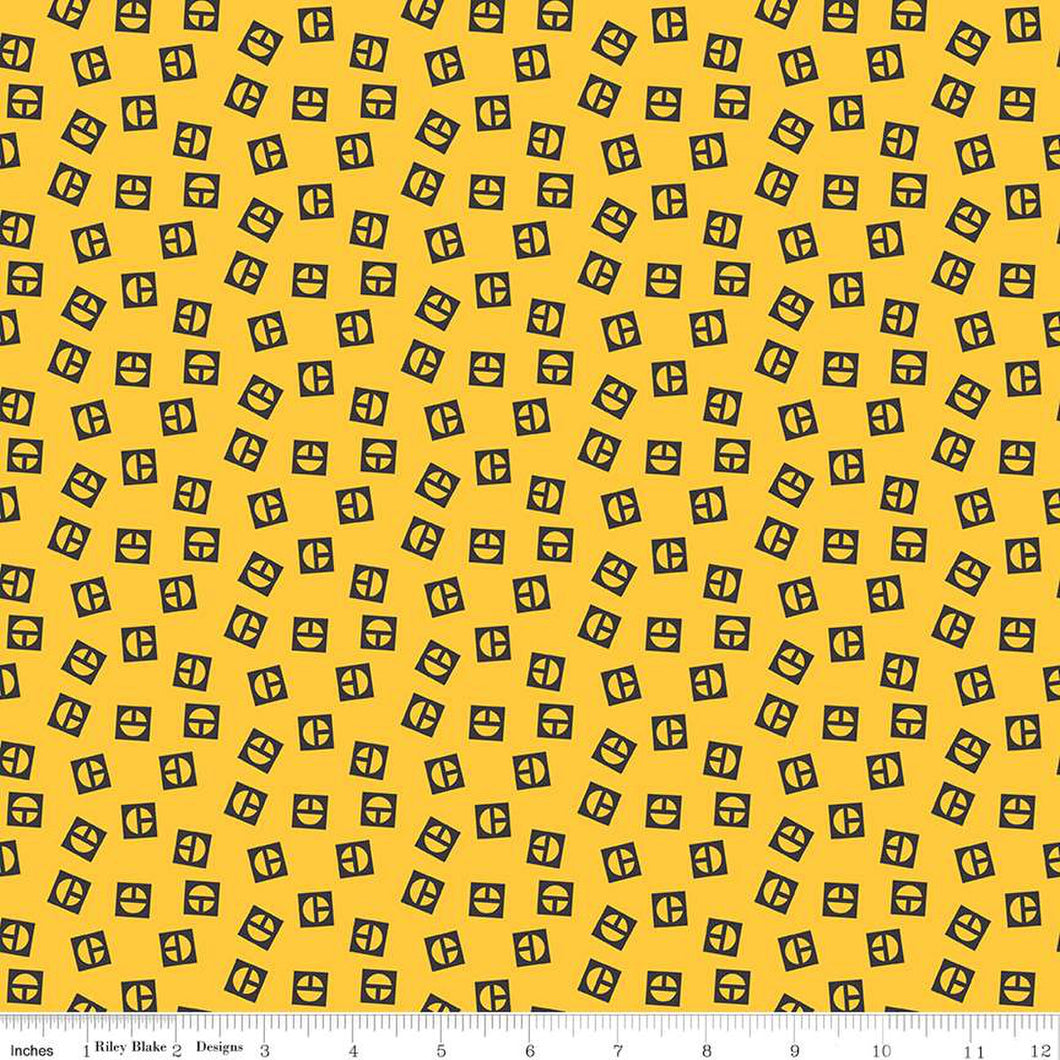 Vintage Caterpillar® Vintage Logo Toss Yellow Cotton Fabric