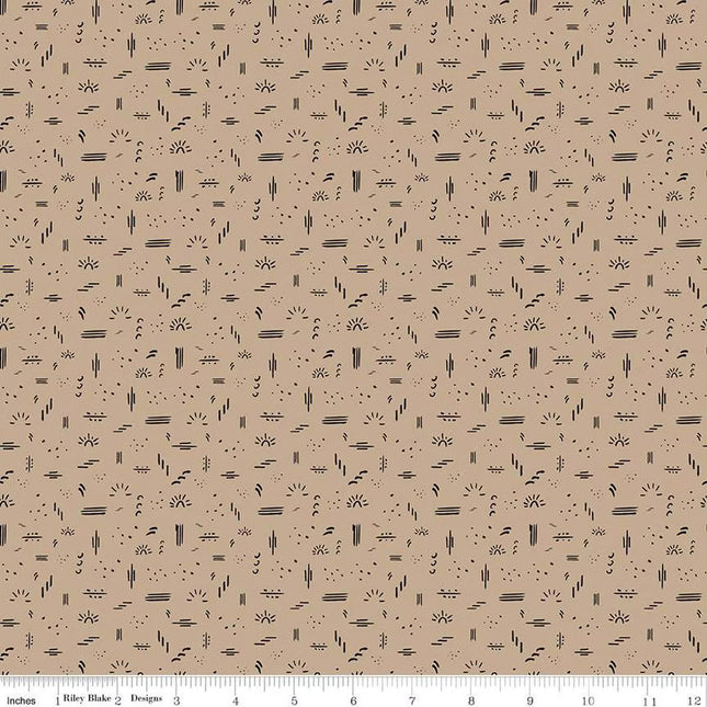 'Round the Mountain Dashed Tan Cotton Fabric