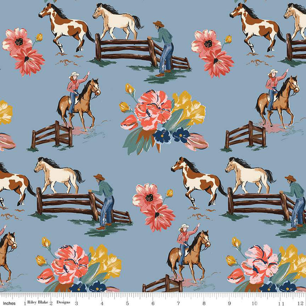 Wild Rose Main Blue Cotton Fabric