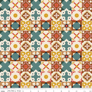 Wild Rose Tiles Multi Cotton Fabric
