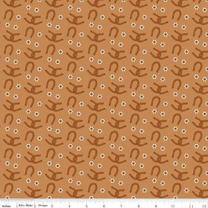 Wild Rose Horseshoes Sienna Cotton Fabric