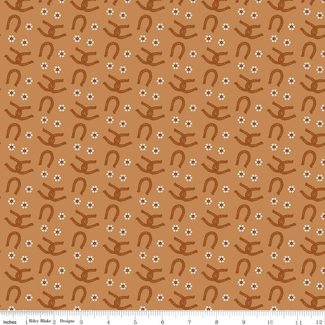 Wild Rose Horseshoes Sienna Cotton Fabric