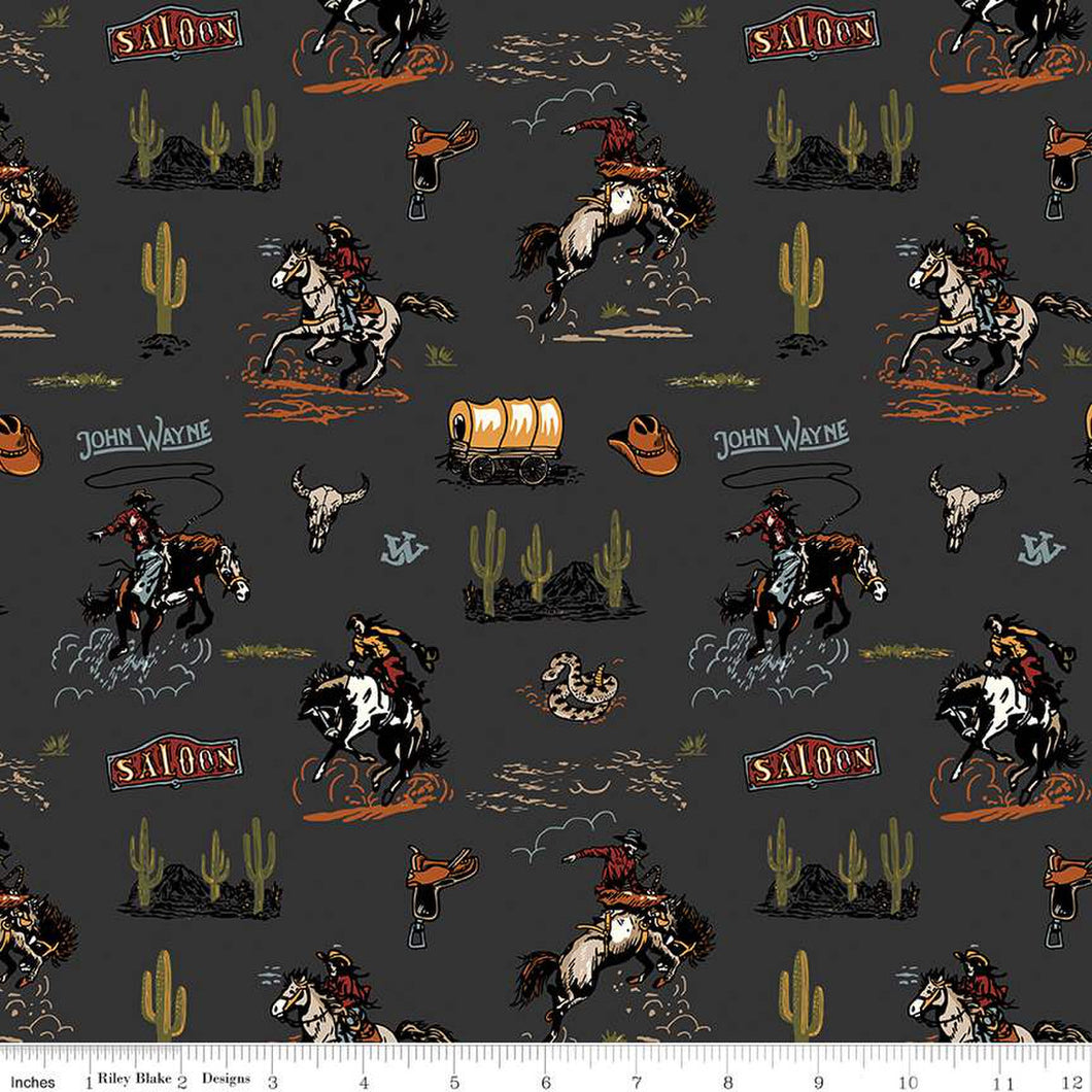 John Wayne Courage Main Charcoal Cotton Fabric