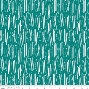Ski Hill Skis Teal Cotton Fabric