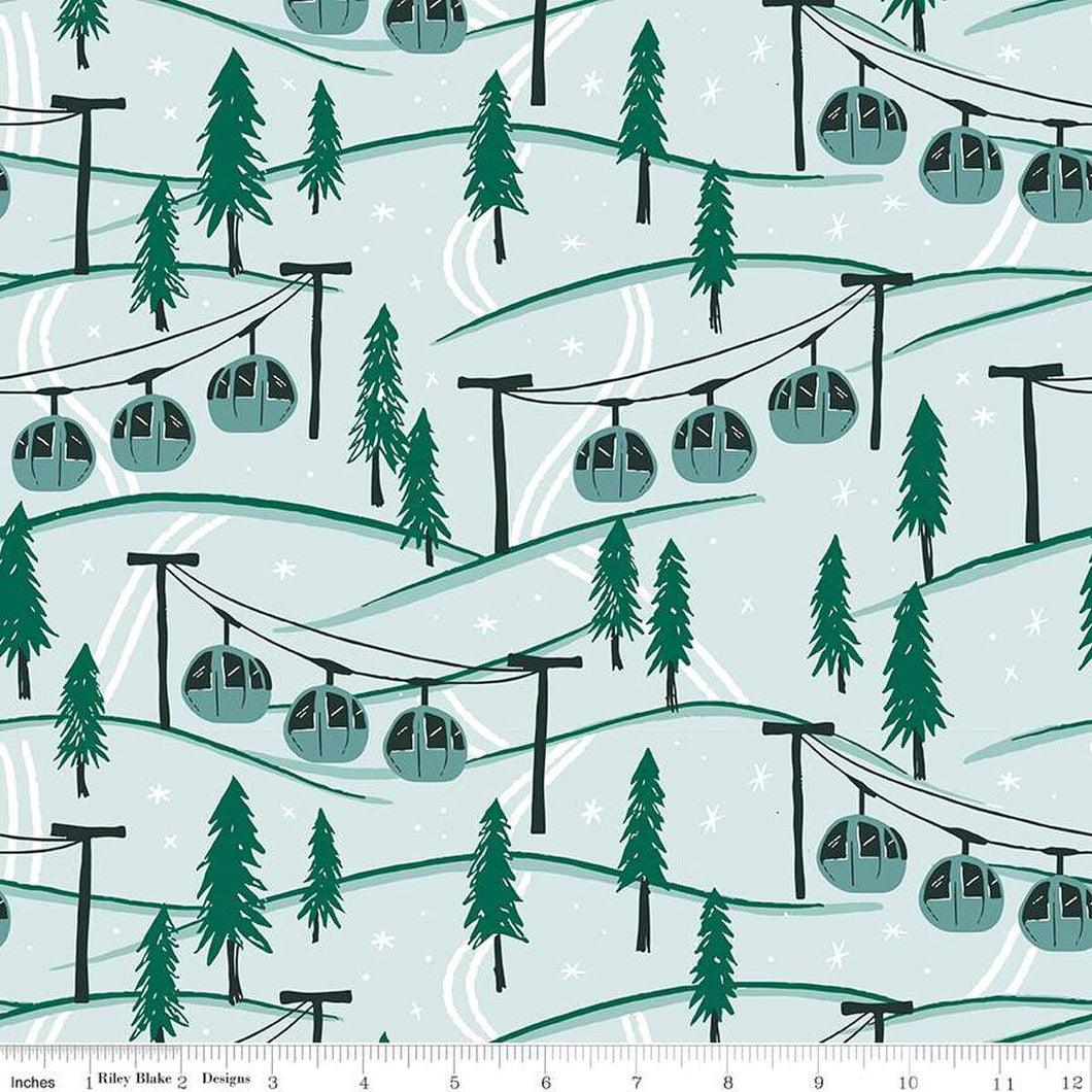 Ski Hill Mountainside Powder Cotton Fabric